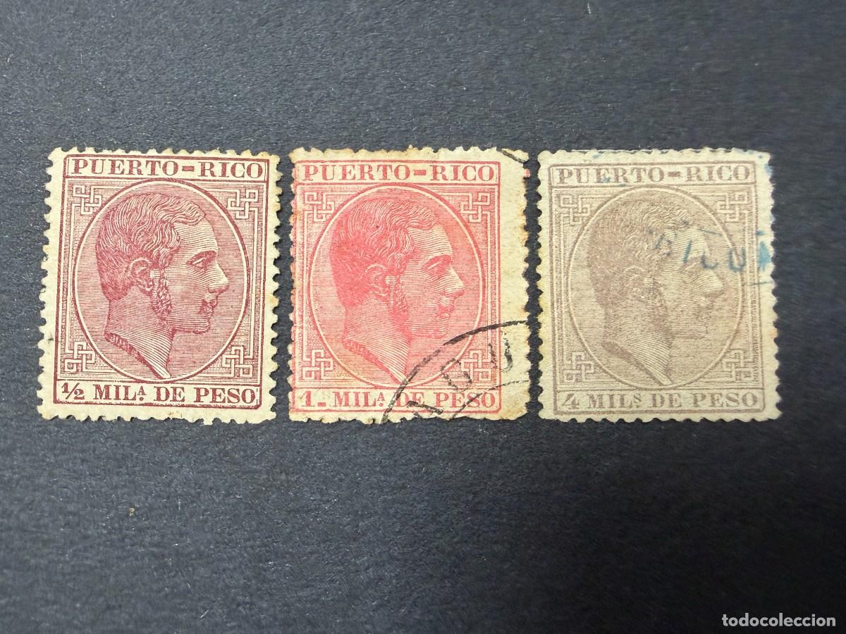 Sellos: PUERTO RICO, 1882. EDIFIL 55, 56 Y 58. ALFONSO XII. NUEVO Y DOS USADOS