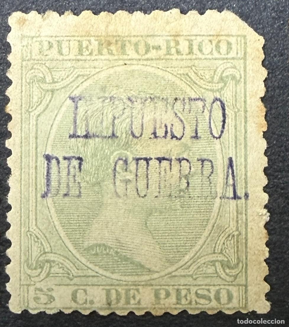 Sellos: PUERTO RICO, 1898. EDIFIL 17. ALFONSO XIII. IMPUESTO DE GUERRA. CON FIJASELLOS