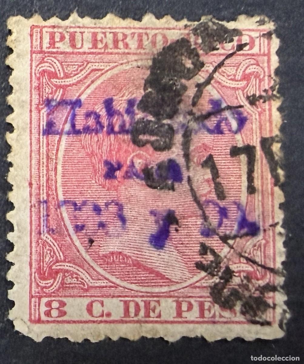 Sellos: PUERTO RICO, 1898. EDIFIL 163. ALFONSO XIII. HABILITADO. USADO