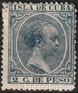 Briefmarken: Cuba Espa&ntilde;ola edf n&ordm;113 Sello suelto.Azul oscuro 2c.Sello con charnela MH.Alfonso XIII.1890