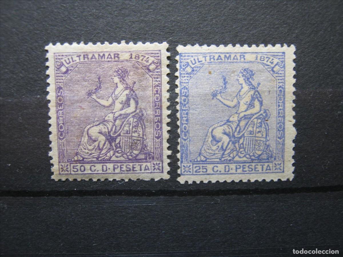 Sellos: CUBA 1874 EDIFIL 27 MH* MUY CENTRADO + EDIFIL 28 MH* LUJO.