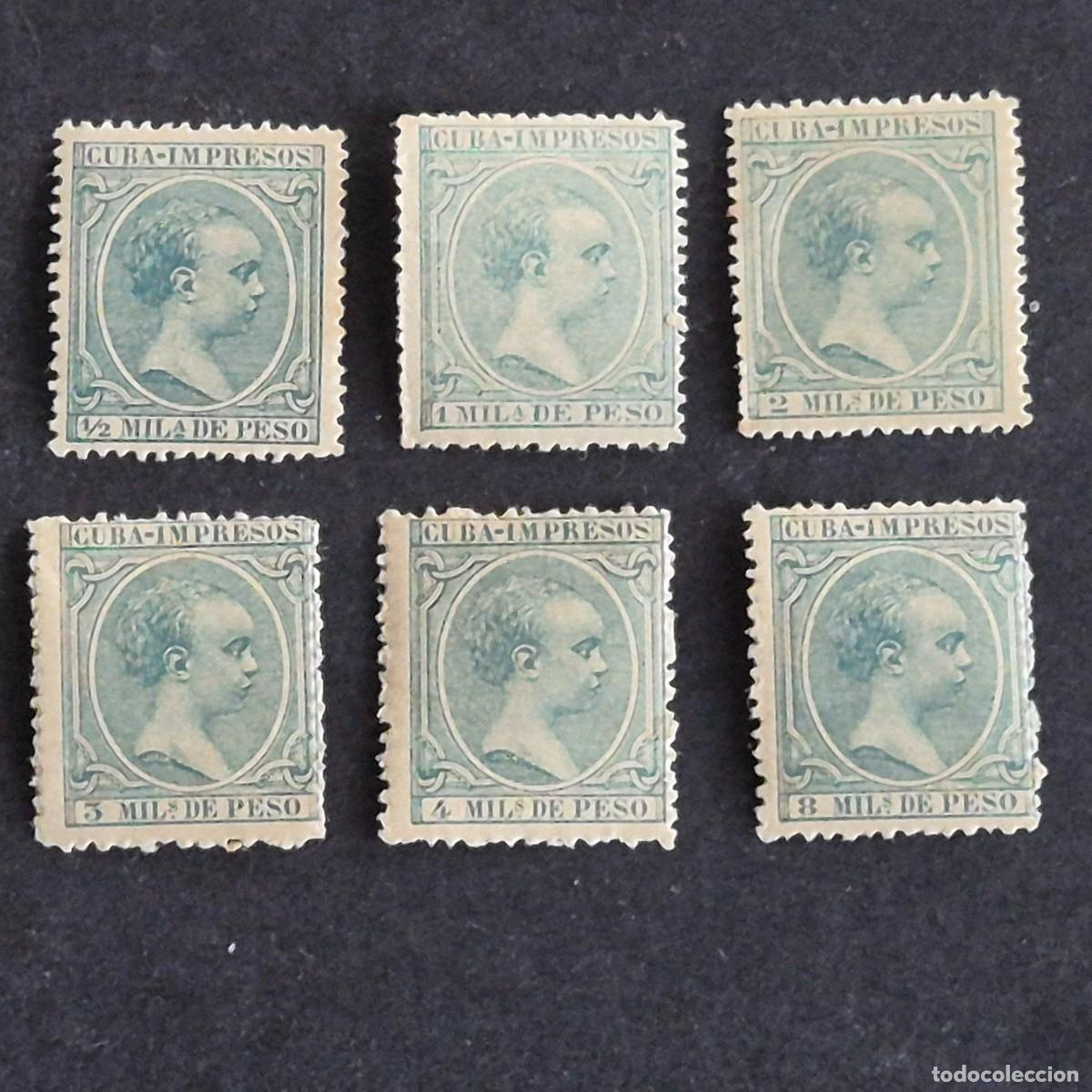 Sellos: ESPA&Ntilde;A, CUBA, 1896-1897, ALFONSO XIII, EDIFIL 140-145**, NUEVO, GOMA, SIN FIJASELLO, LEER, (LOTE AR)