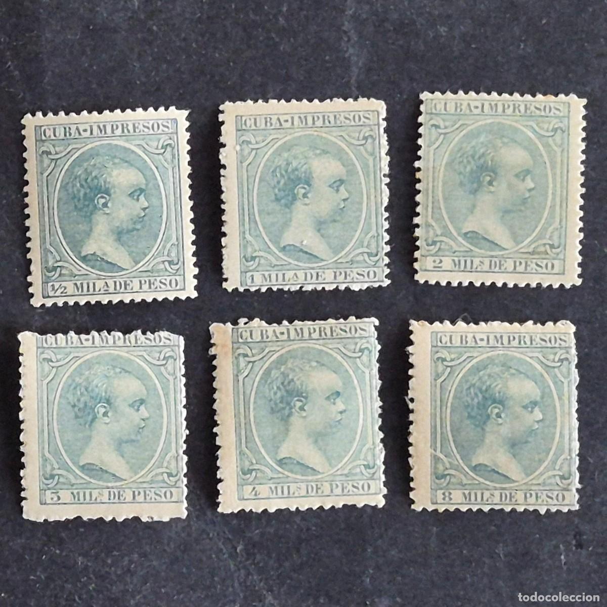 Sellos: ESPA&Ntilde;A, CUBA, 1896-1897, ALFONSO XIII, EDIFIL 140-145**, NUEVO, GOMA, SIN FIJASELLO, LEER, (LOTE AR)