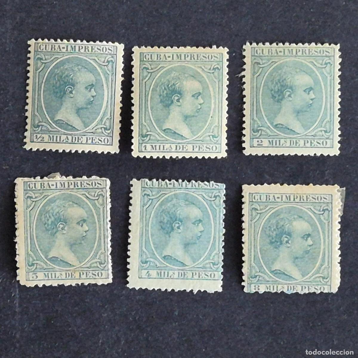Sellos: ESPA&Ntilde;A, CUBA, 1896-1897, ALFONSO XIII, EDIFIL 140-145**/*, NUEVO, GOMA,CON Y SIN FIJ,LEER, (LOTE AR)