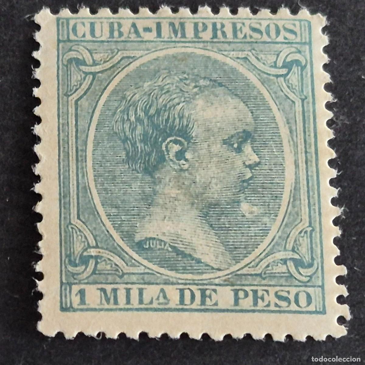 Sellos: ESPA&Ntilde;A, CUBA, 1896-1897, ALFONSO XIII, EDIFIL 141*, NUEVO, GOMA, FIJASELLO, (LOTE AR)