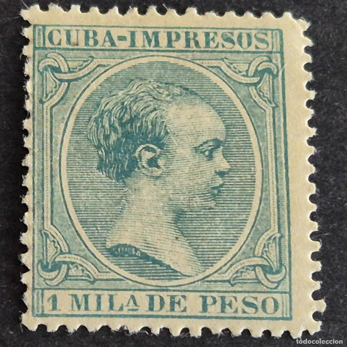 Sellos: ESPA&Ntilde;A, CUBA, 1896-1897, ALFONSO XIII, EDIFIL 141*, NUEVO, GOMA, FIJASELLO, (LOTE AR)