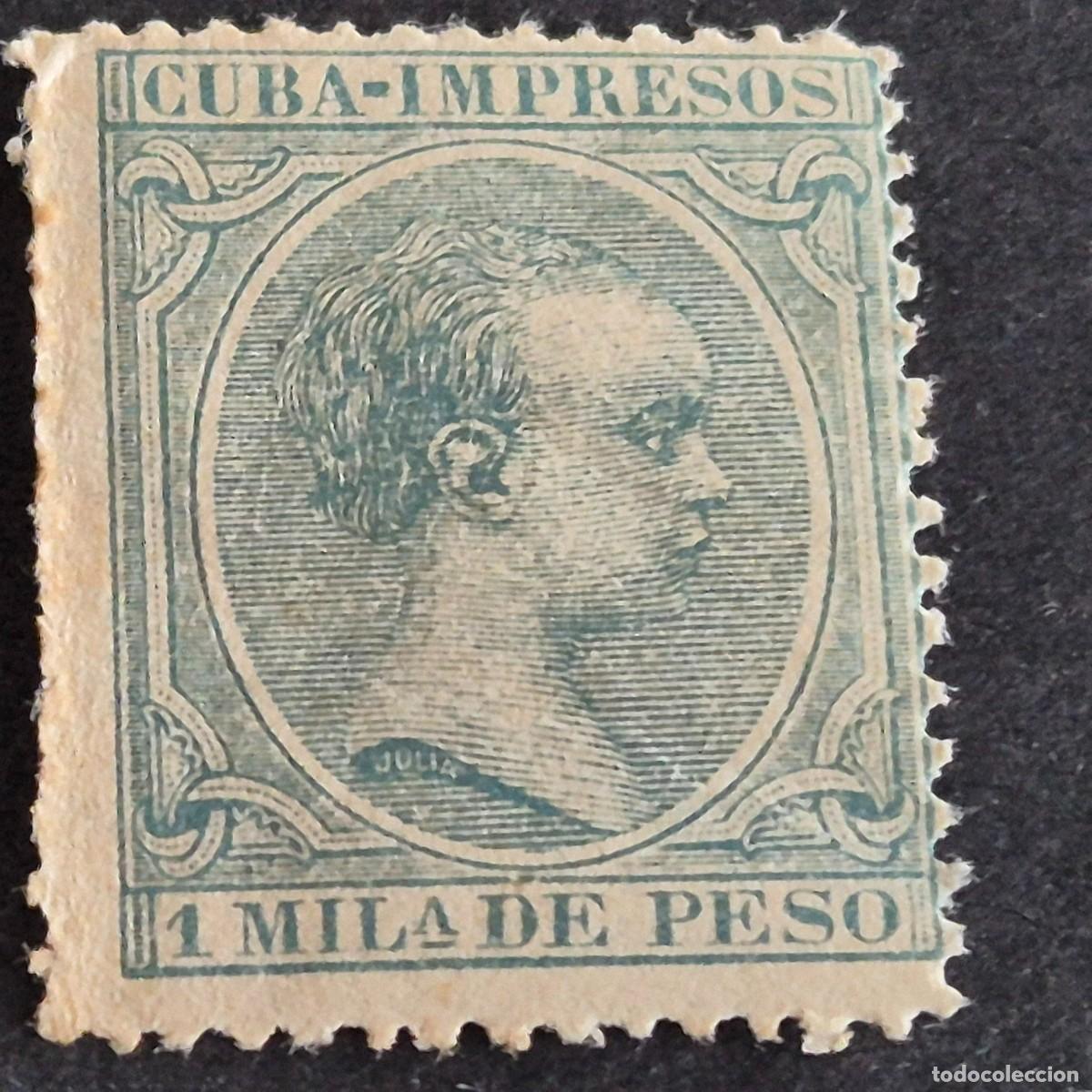 Sellos: ESPA&Ntilde;A, CUBA, 1896-1897, ALFONSO XIII, EDIFIL 141*, NUEVO, GOMA, FIJASELLO, ADELGAZADO, (LOTE AR)