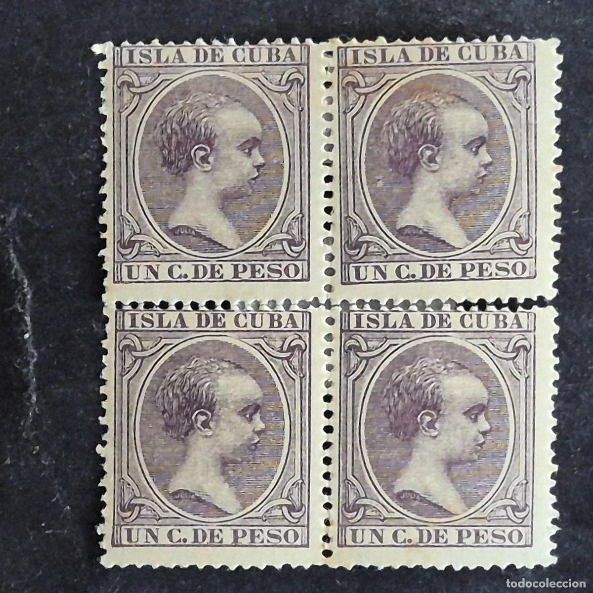 Sellos: ESPA&Ntilde;A, CUBA, 1896-1897, ALFONSO XIII, EDIFIL 146*, BLOQUE 4, NUEVO, GOMA, FIJASELLO, (LOTE AR)