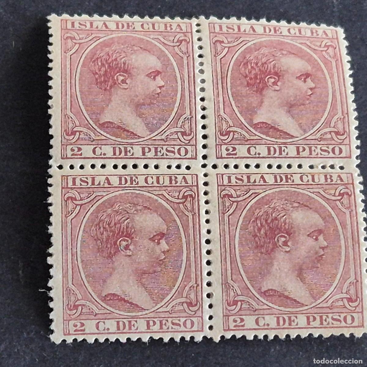 Sellos: ESPA&Ntilde;A, CUBA, 1896-1897, ALFONSO XIII, EDIFIL 147*, BLOQUE DE 4, NUEVO, GOMA, FIJAS, LEER, (LOTE AR)