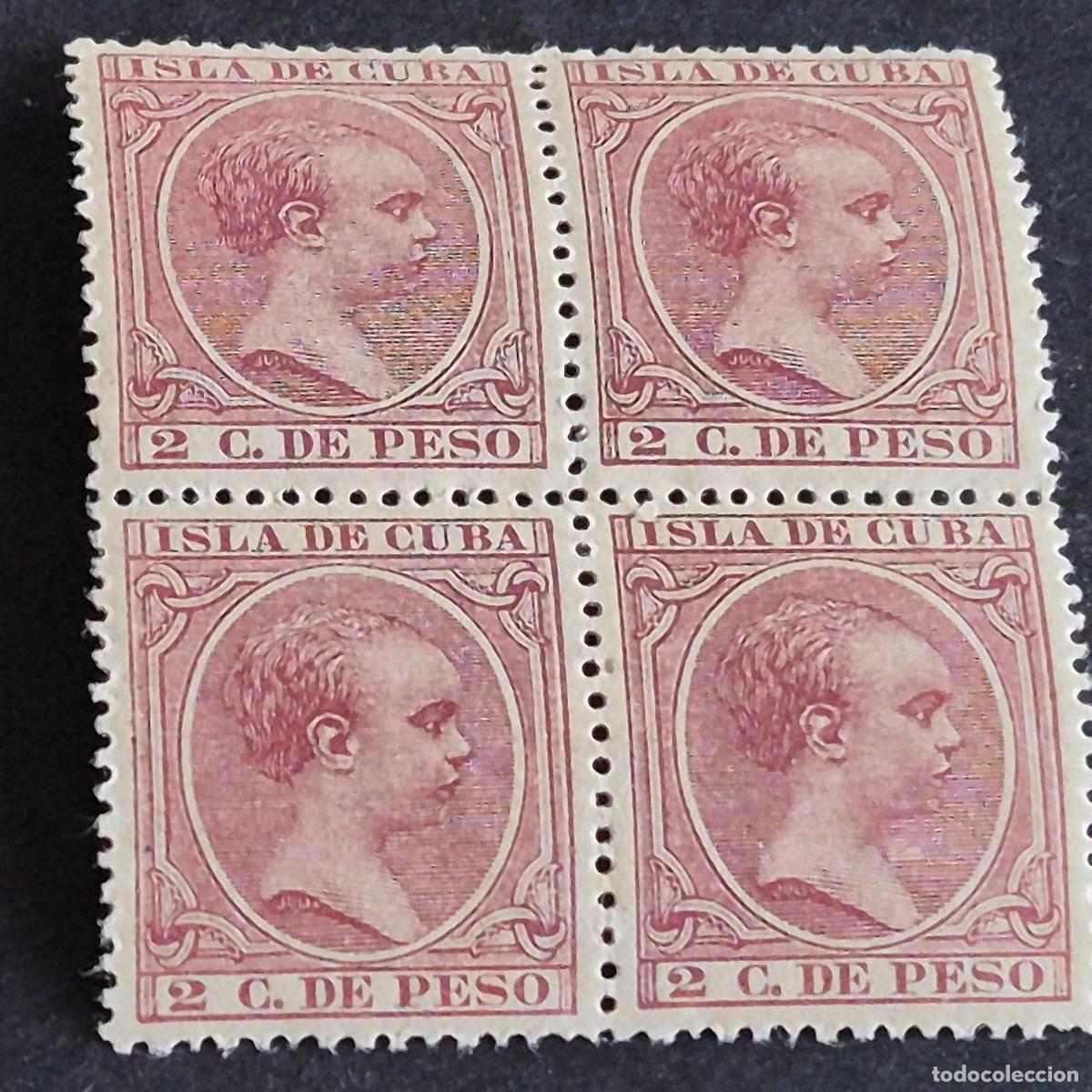 Sellos: ESPA&Ntilde;A, CUBA, 1896-1897, ALFONSO XIII, EDIFIL 147*, BLOQUE DE 4, NUEVO, GOMA, FIJAS, LEER, (LOTE AR)