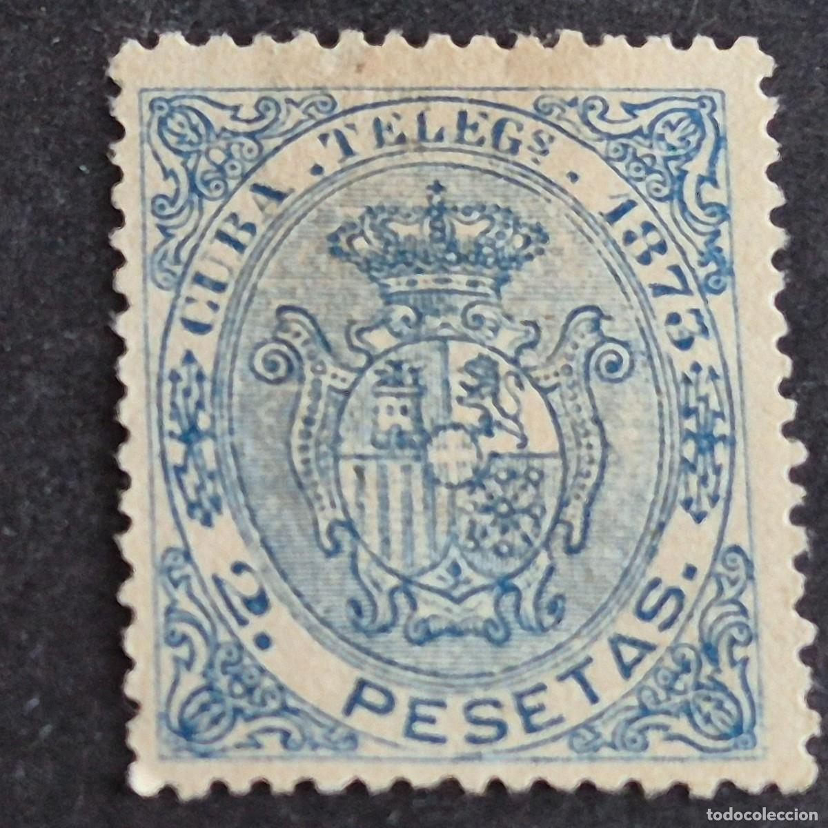 Sellos: ESPA&Ntilde;A, CUBA, 1873, ESCUDO ESPA&Ntilde;A, TEL&Eacute;GRAFOS, EDIFIL 26, NUEVO SIN GOMA, (LOTE AR)