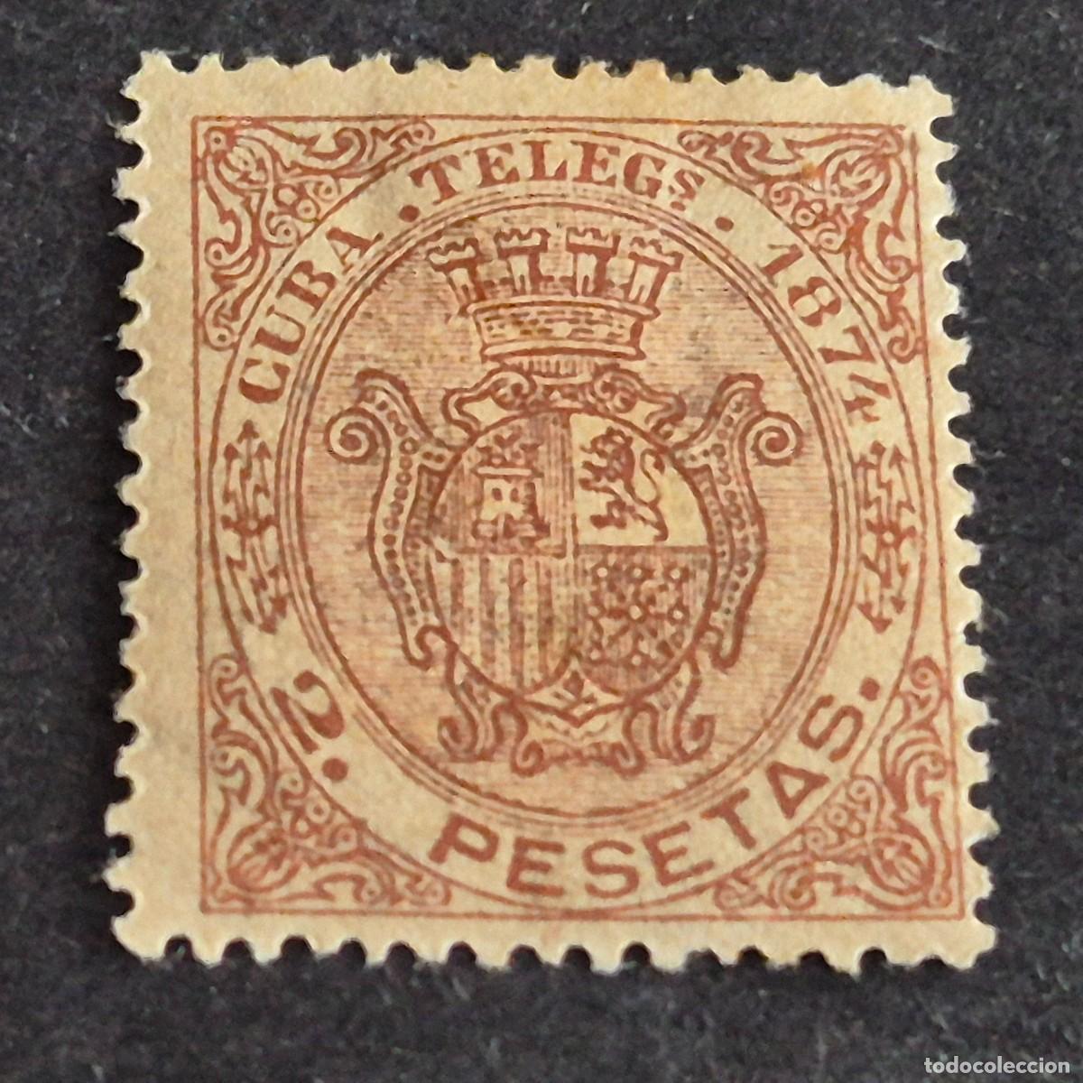 Sellos: ESPA&Ntilde;A, CUBA, 1874, ESCUDO DE ESPA&Ntilde;A, TEL&Eacute;GRAFOS, EDIFIL 30*, NUEVO, GOMA, FIJASELLO, (LOTE AR)
