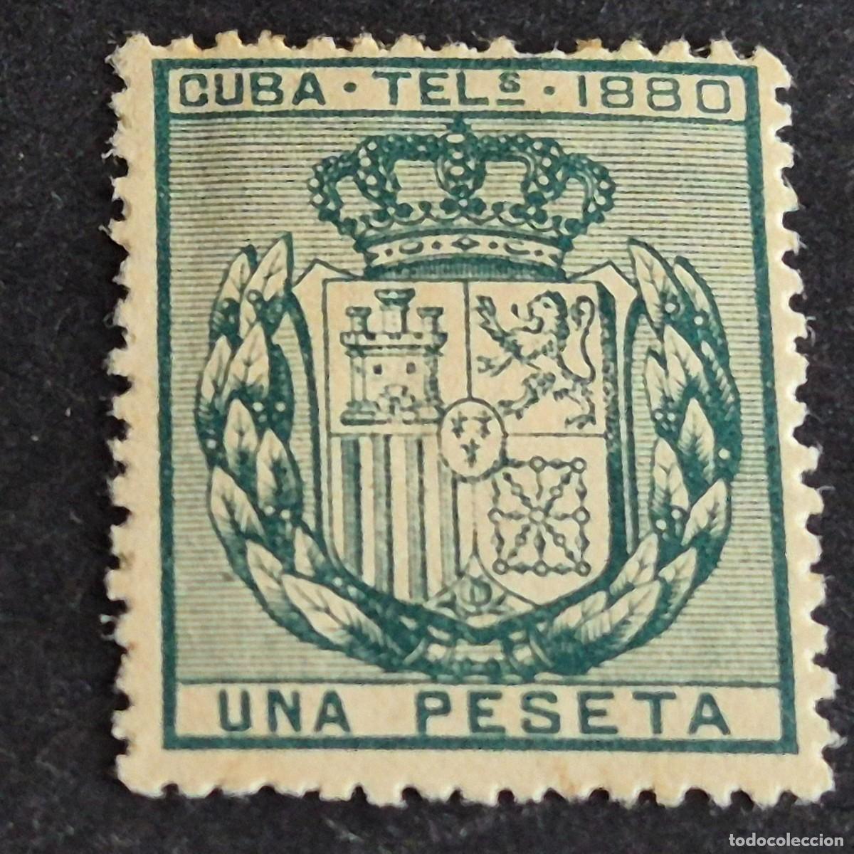 Sellos: ESPA&Ntilde;A, CUBA, 1880, ESCUDO DE ESPA&Ntilde;A, TEL&Eacute;GRAFOS, EDIFIL 49*, NUEVO, GOMA, FIJASELLO, (LOTE AR)