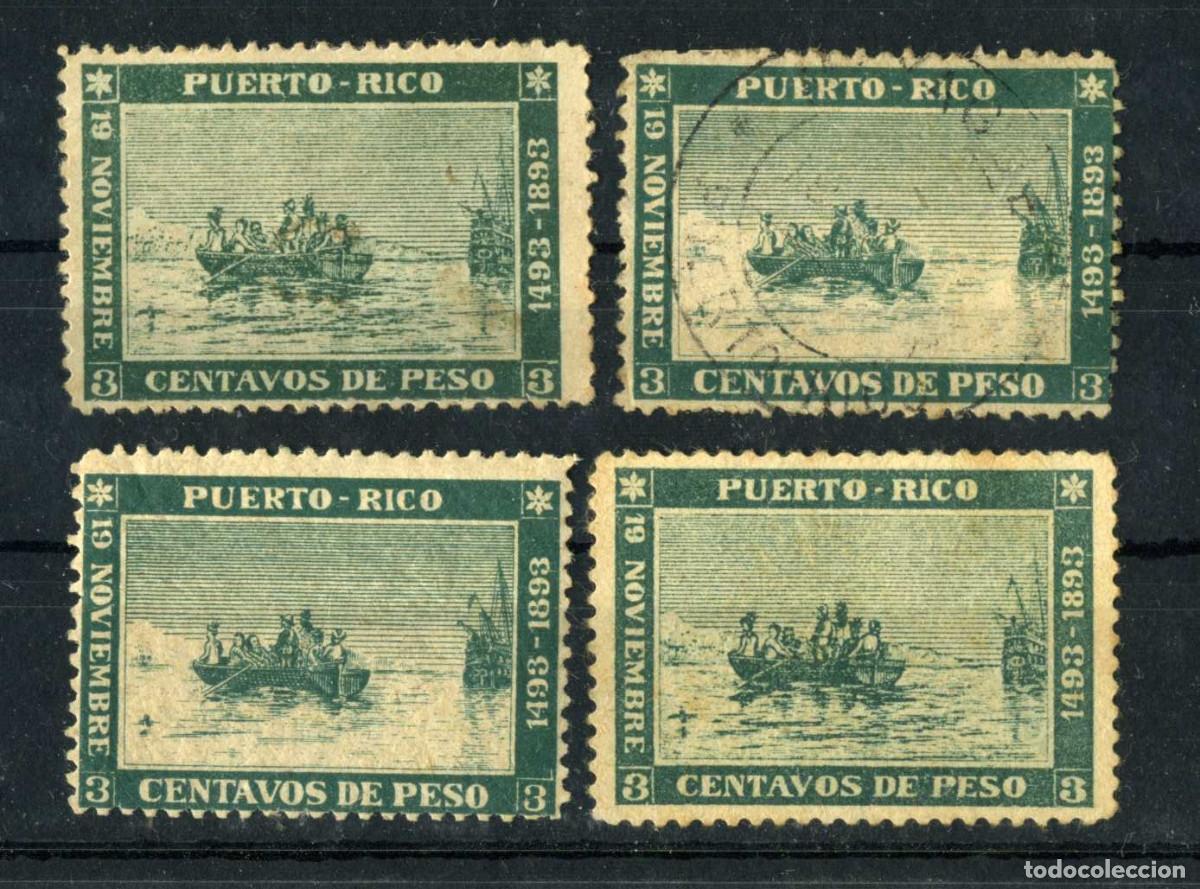 Sellos: XS- PUERTO RICO 3 Centavos 1893 Lote x4 sellos FALSOS (probablemente) Edifil 101