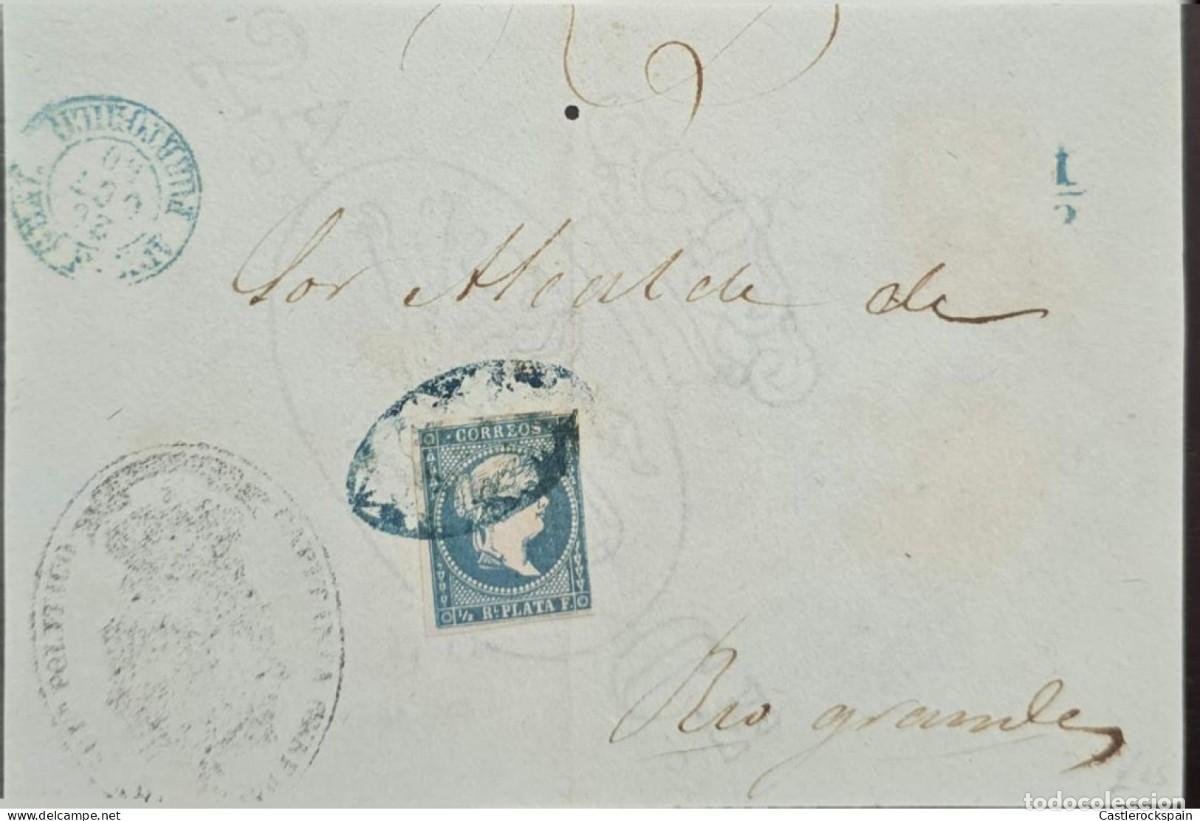 Sellos: O) PUERTO RICO, SPANISH COLONY QUEEN ISABELLA II, FRONT LETTER,ADDRESSED TO THE MAYOR OF RIONEGRO, C