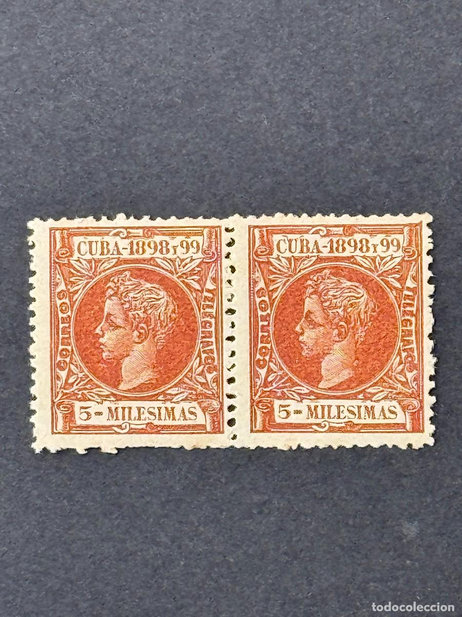 Sellos: Cuba, Alfonso XIII, 1898, Edifil 158, en pareja, nuevos con fijasellos