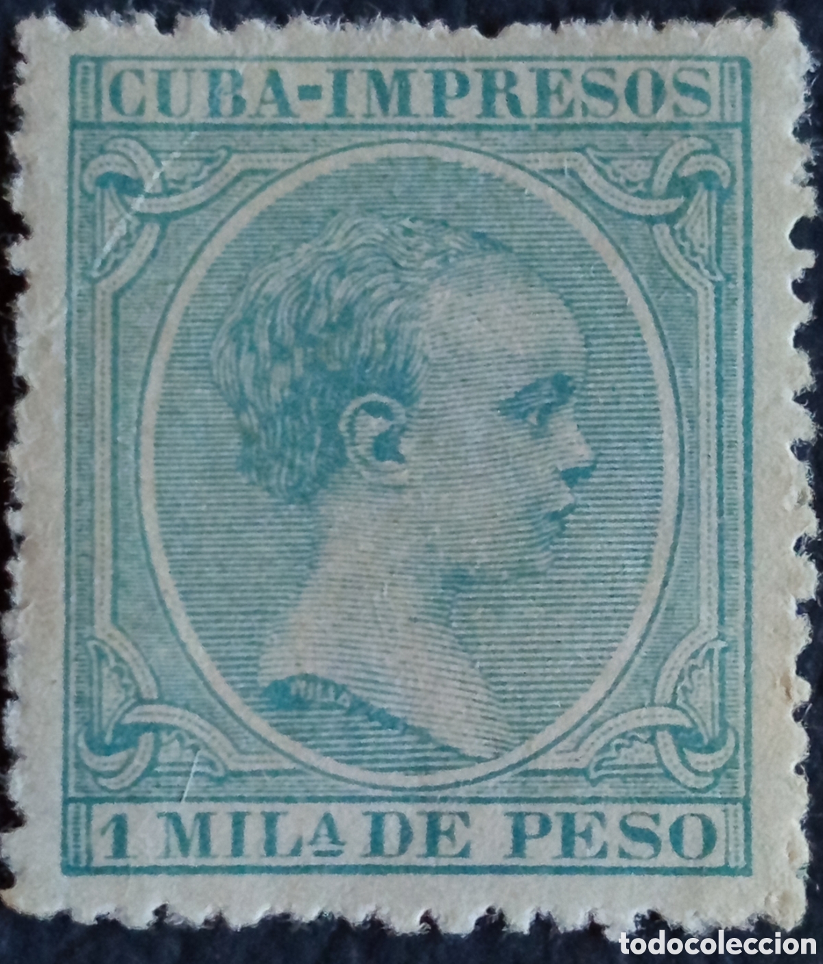 Sellos: Cuba 1894 1 Mila de Peso Verde Alfonso XIII Impresos Scott P9 MH