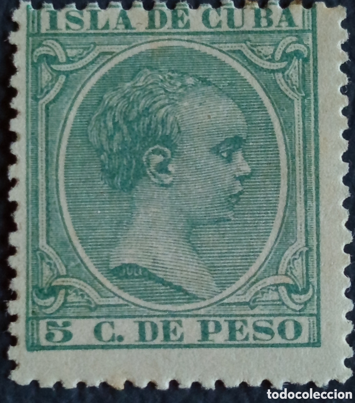 Sellos: Cuba 1890 5 C de Peso Verde Alfonso XIII Isla de Cuba Scott 133 MH