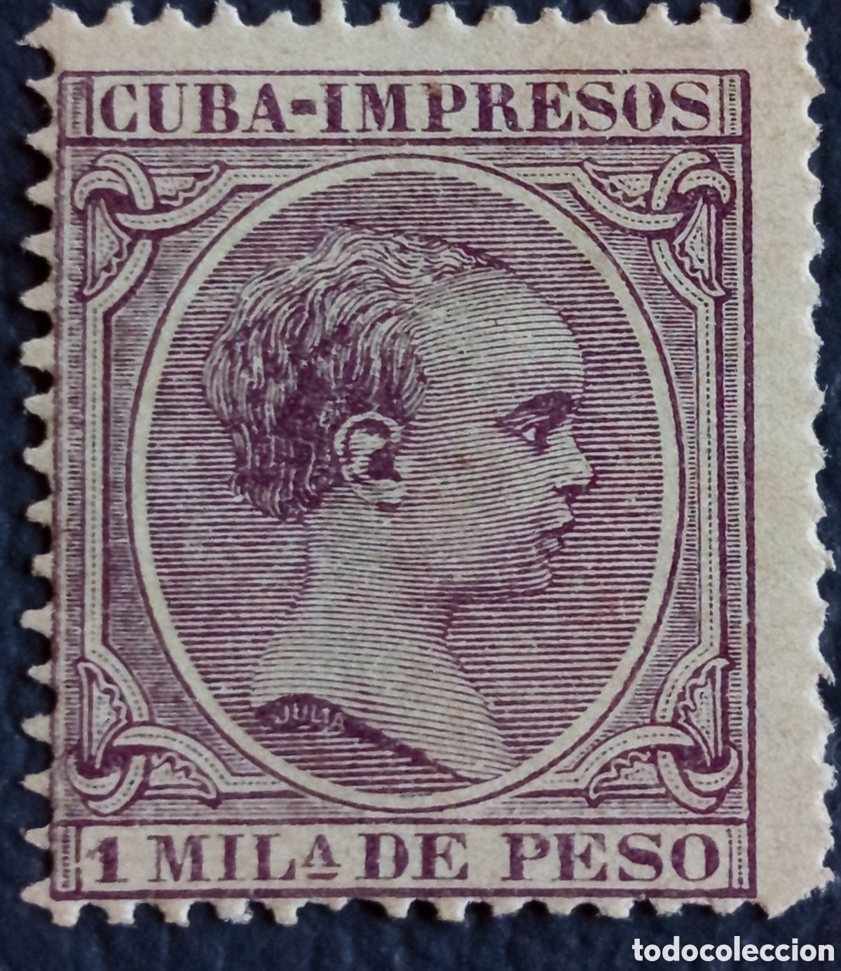 Sellos: Cuba 1896 1 Mila de Peso Violeta Alfonso XIII Cuba-Impresos Scott P11 MH