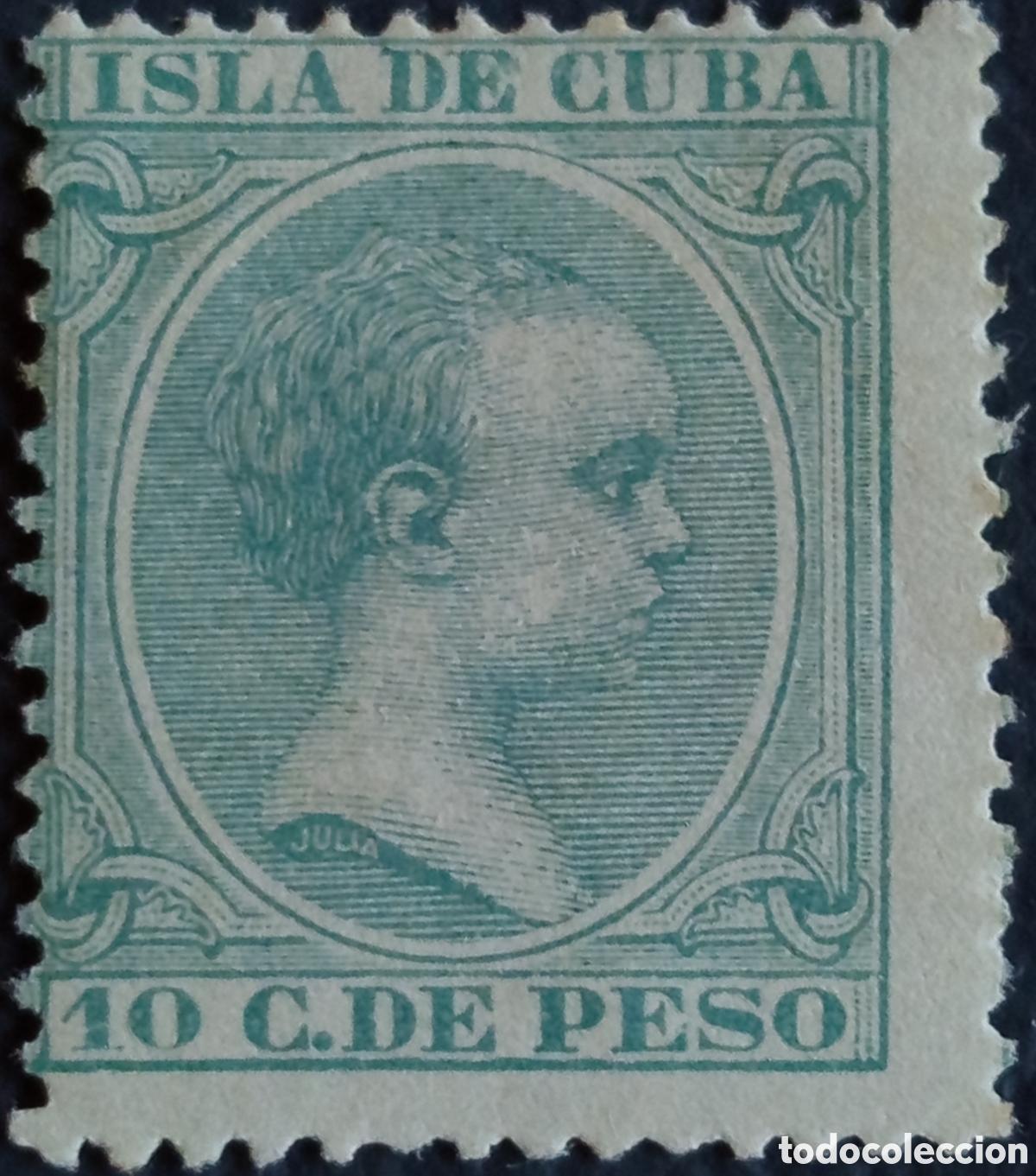 Sellos: Cuba 1896 10 C de Peso Verde Alfonso XIII Isla de Cuba Scott 138 MH