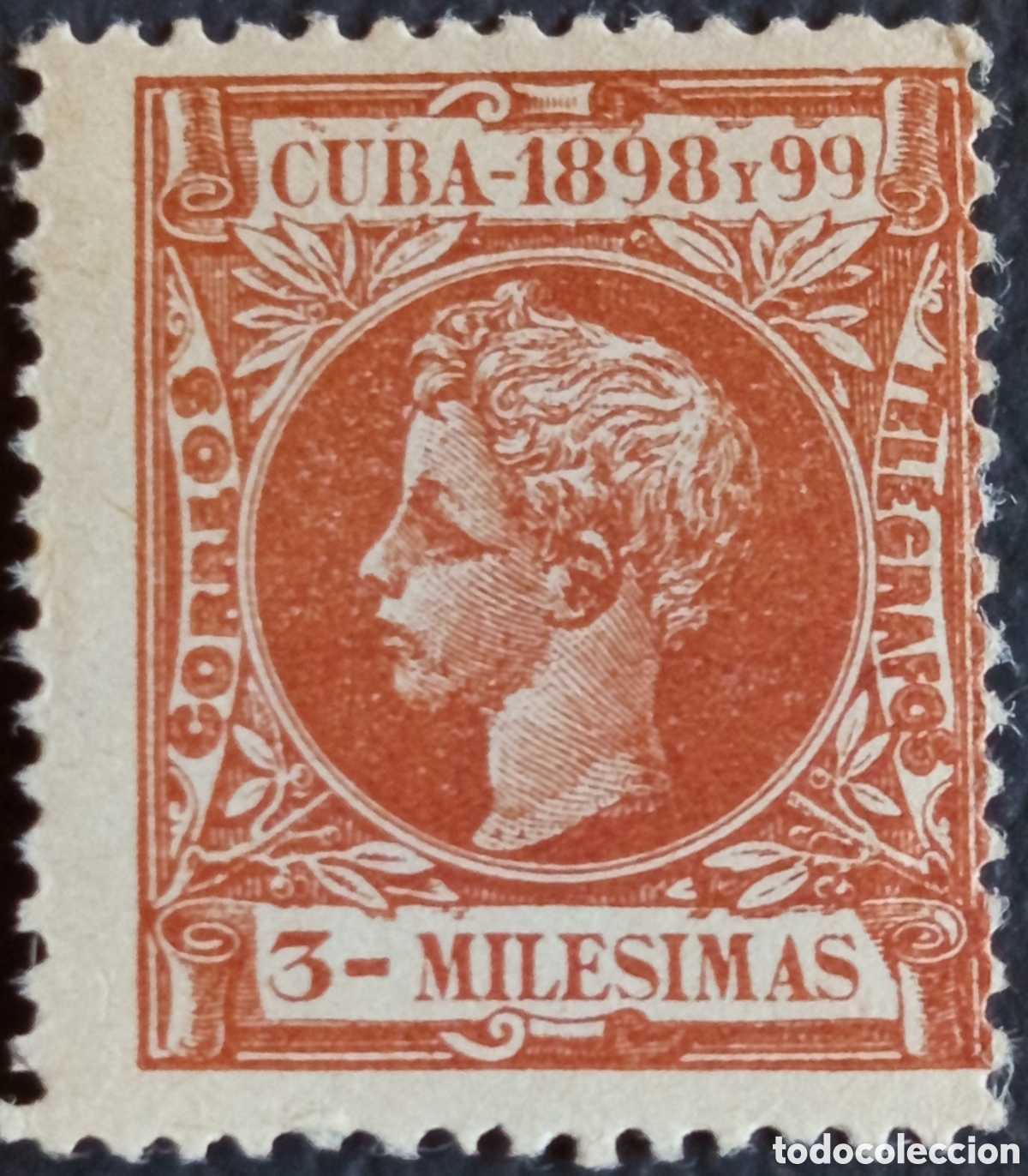 Sellos: Cuba 1898-99 3 Milesimas Naranja Alfonso XIII Correos Scott 161 Edifil 161 MH
