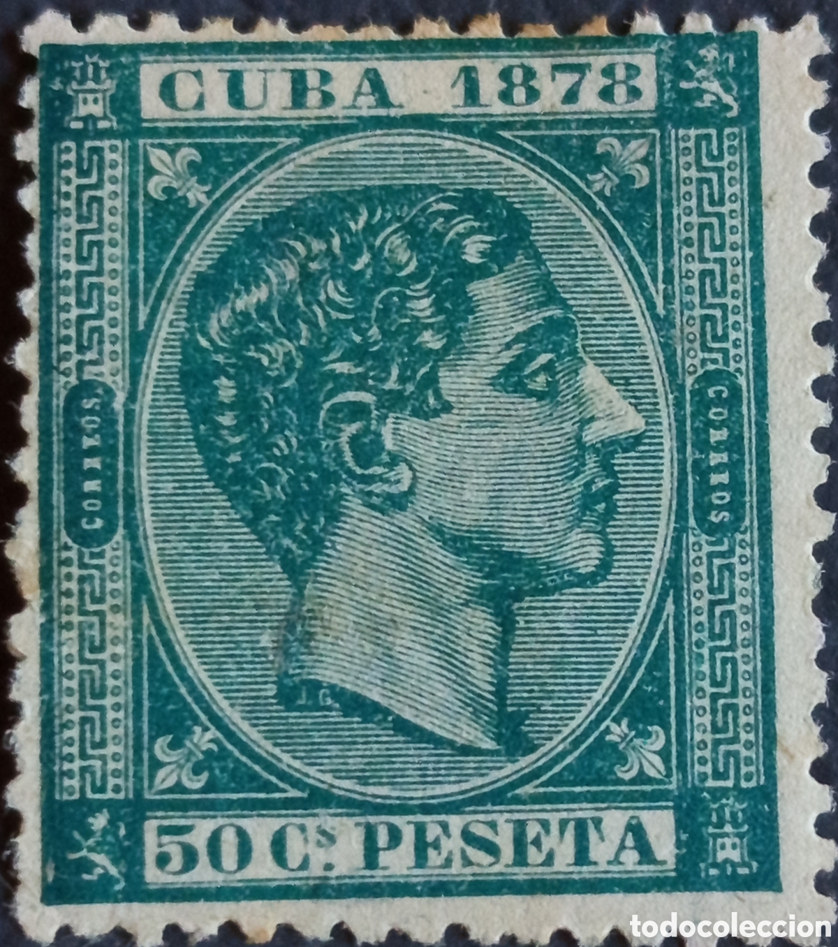 Sellos: Cuba 1878 50 Cs Peseta Verde Alfonso XII Correos Scott 69 Edifil 52 MH