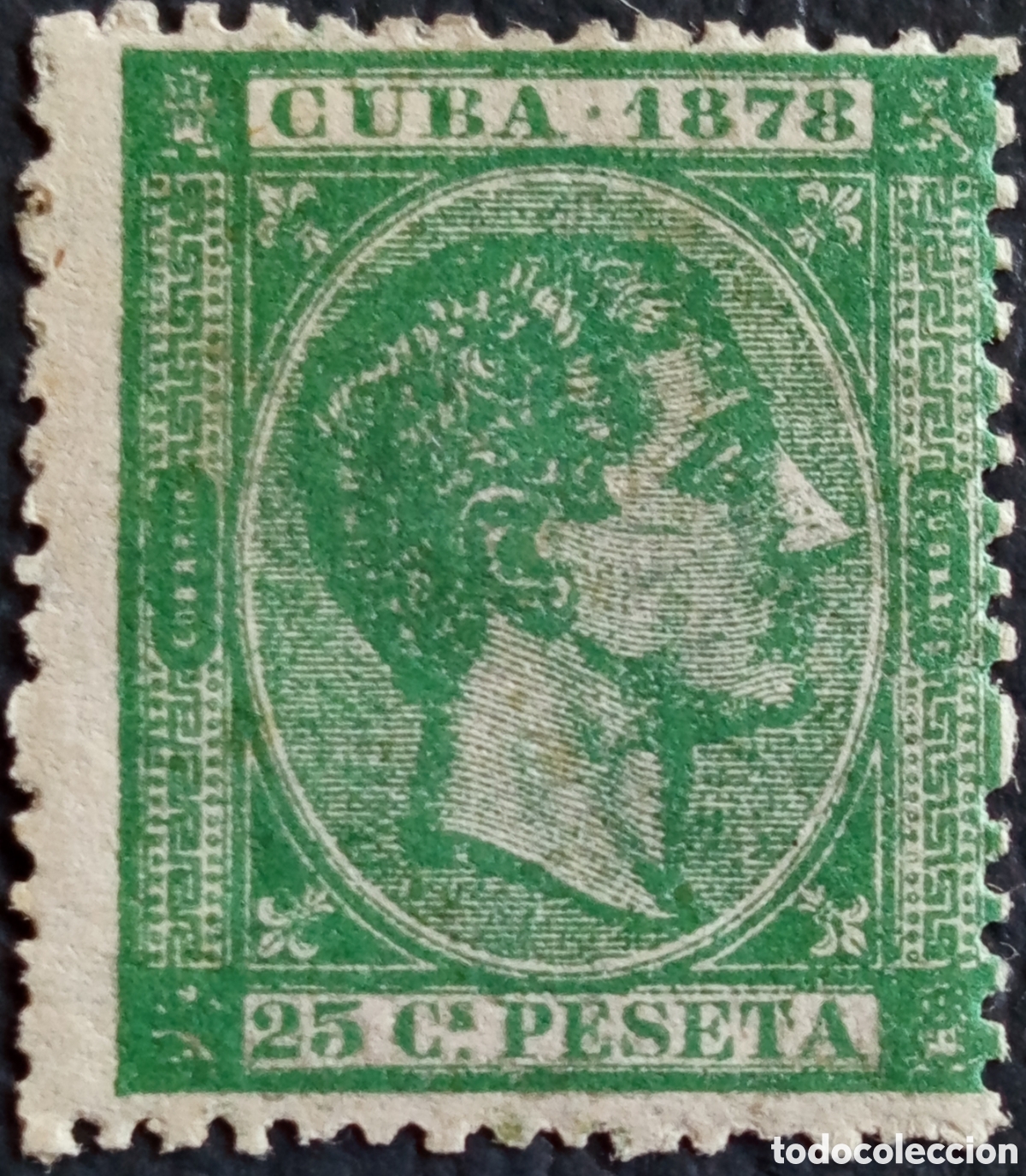Sellos: Cuba 1878 Alfonso XII 25 Centimos Peseta Verde Edifil 48 MH Colonial