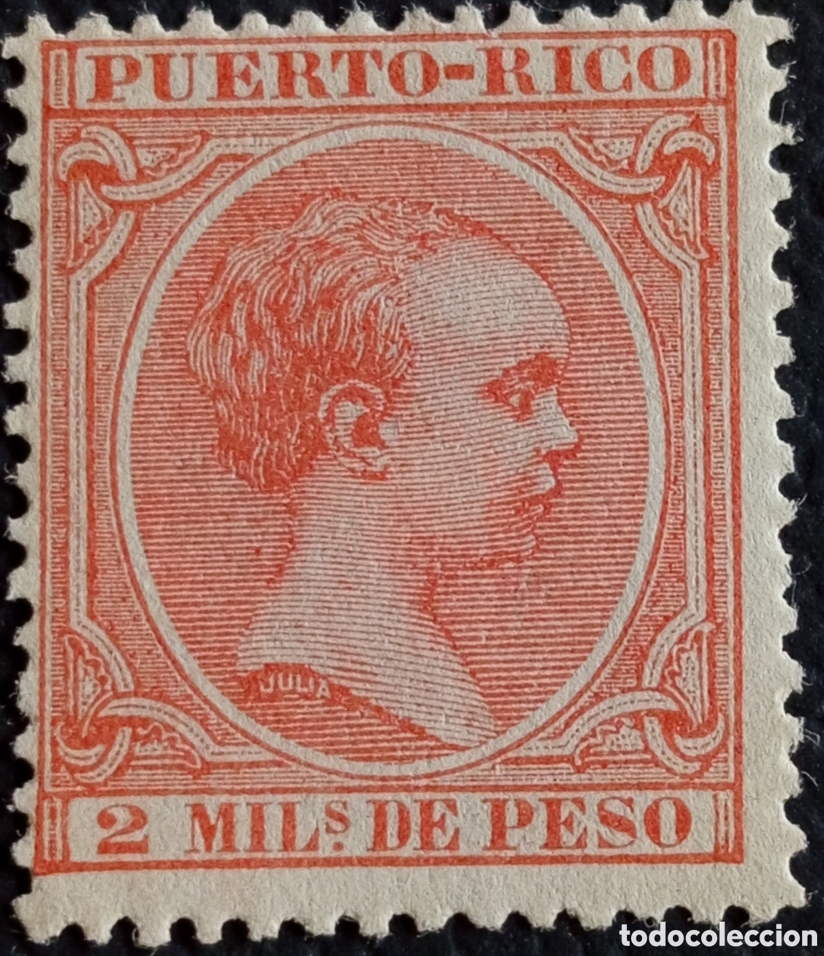 Sellos: Puerto Rico 1894 Scott 109 Alfonso XIII 2 Mils Peso Naranja MH Espa&ntilde;a