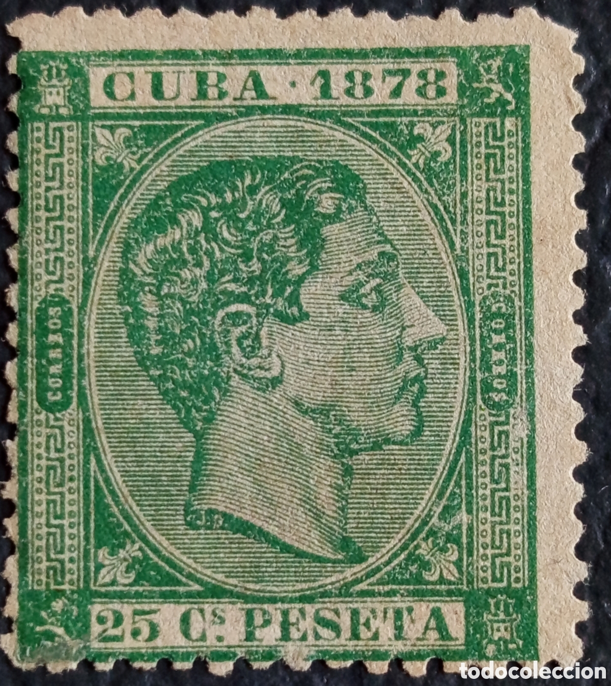 Sellos: Sello Cuba 1878 Alfonso XII 25c de Peseta Verde Cat#90 MH
