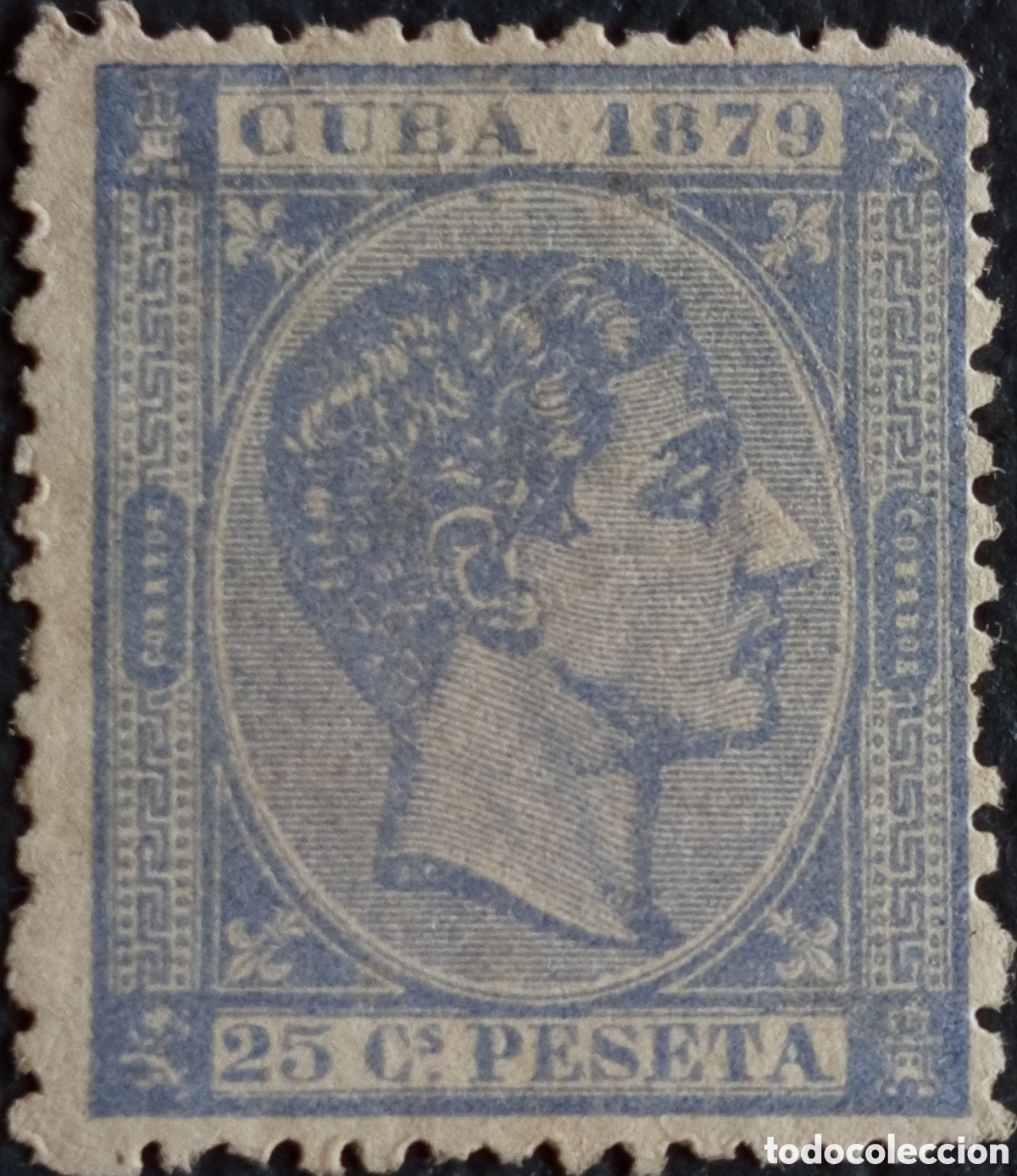 Sellos: Sello Cuba 1879 Alfonso XII 25c de Peseta Gris Azulado Cat#95 MH