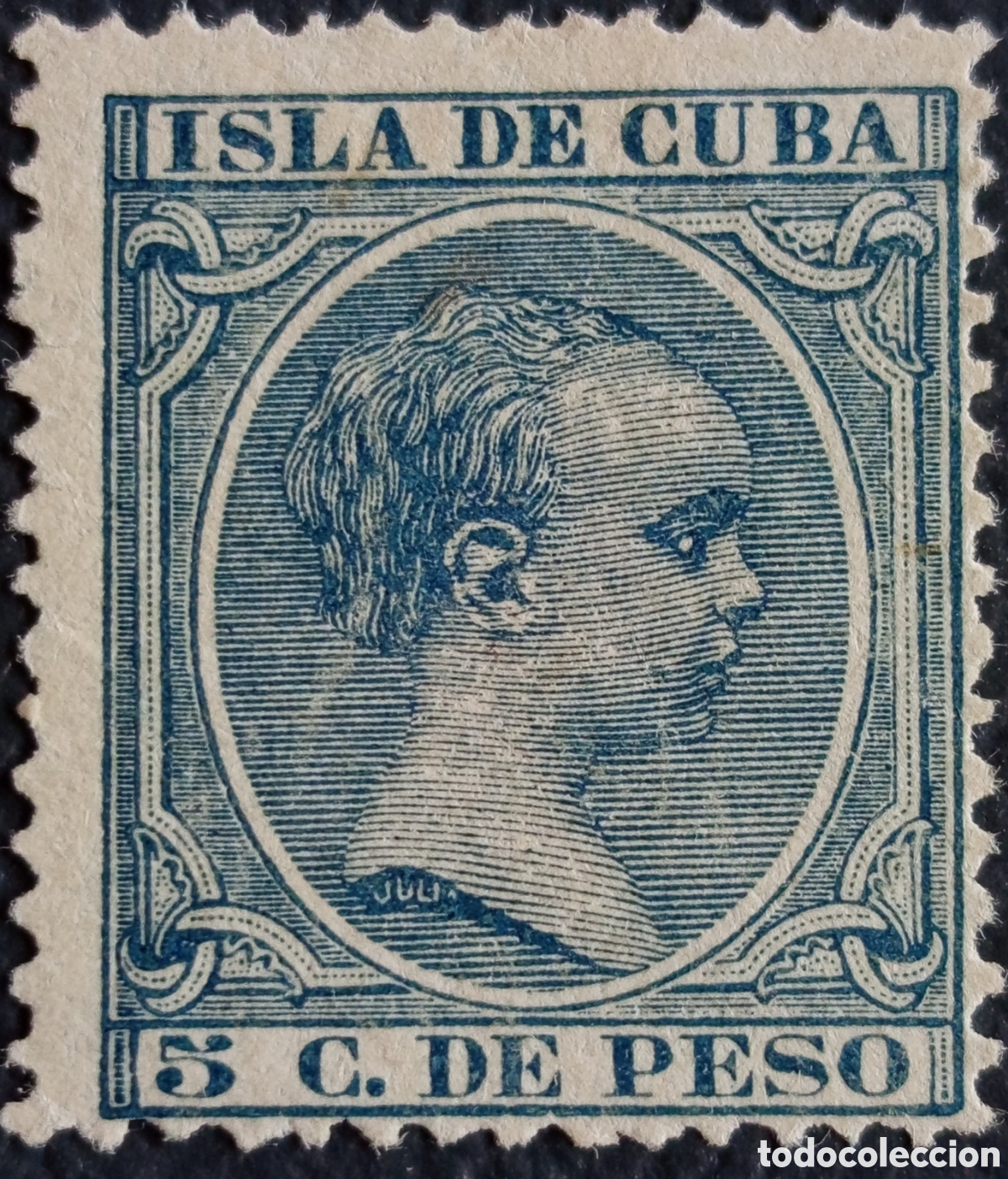 Sellos: Sello Isla de Cuba 1882 Alfonso XII 5c de Peso Azul Cat#105 MH