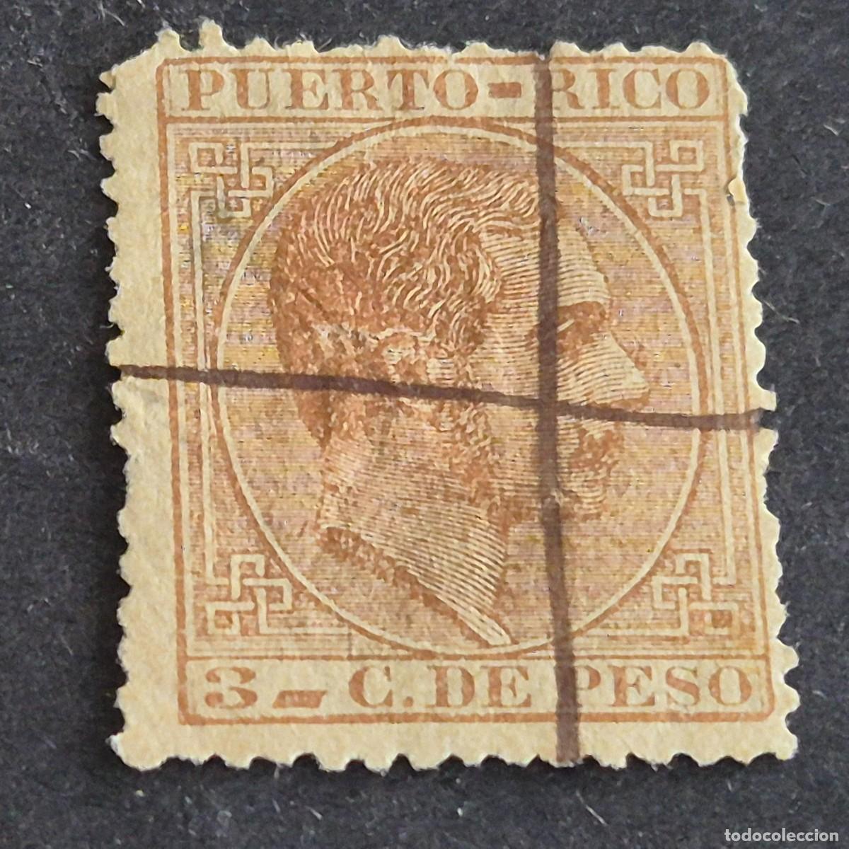 Sellos: ESPA&Ntilde;A, PUERTO RICO, 1882-1886, ALFONSO XII, EDIFIL 64, USADO, INUTILIZADO A PLUMA, LEER, (LOTE AB)