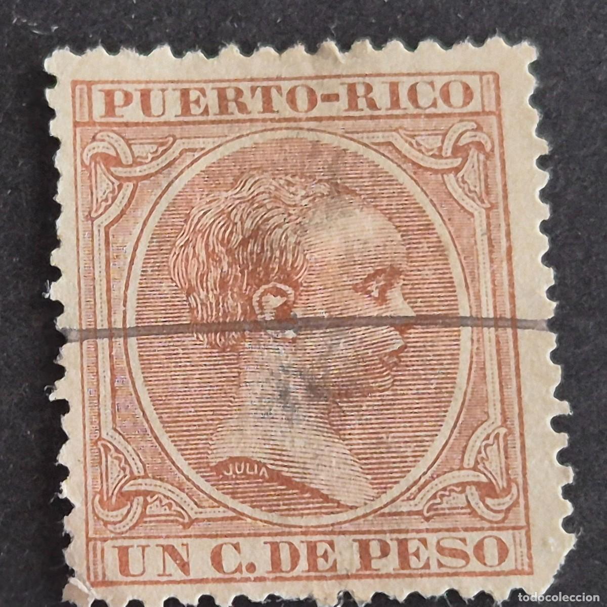 Sellos: ESPA&Ntilde;A, PUERTO RICO, 1890, ALFONSO XIII, EDIFIL 77, USADO, INUTILIZADO A PLUMA, LEER, (LOTE AB)