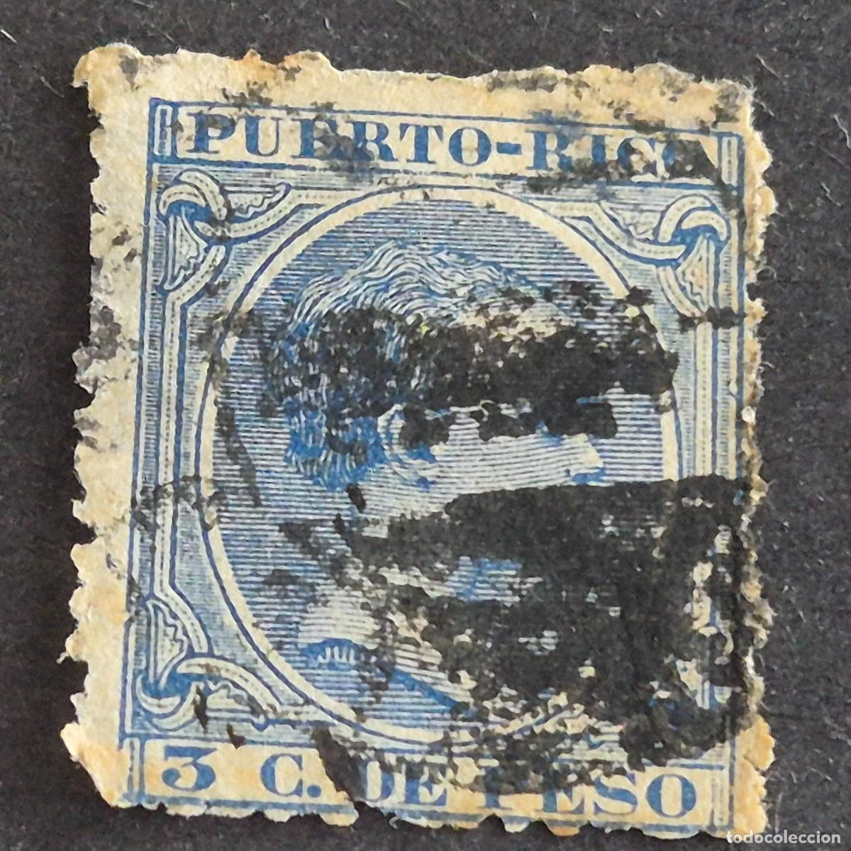 Sellos: ESPA&Ntilde;A, PUERTO RICO, 1890, ALFONSO XIII, EDIFIL 79, USADO, ADELGAZADO, (LOTE AB)