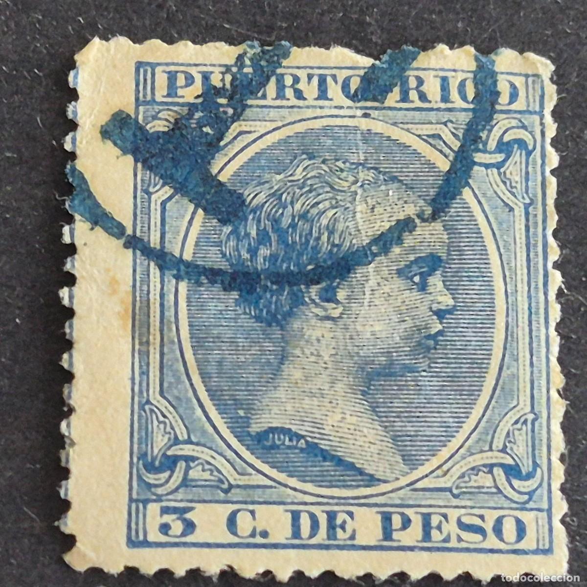 Sellos: ESPA&Ntilde;A, PUERTO RICO, 1890, ALFONSO XIII, EDIFIL 79, USADO, MARCA T DE TEL&Eacute;GRAFOS, (LOTE AB)