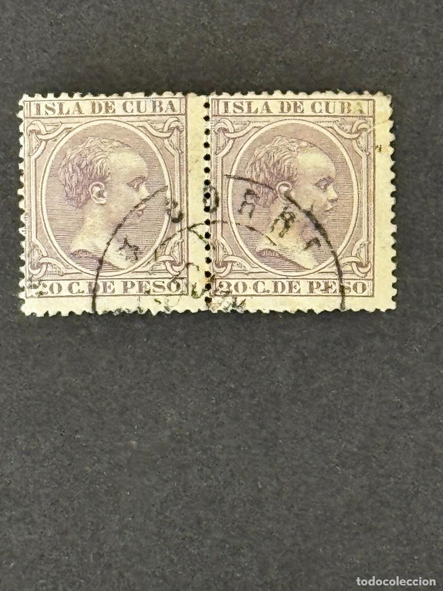 Sellos: Cuba, Alfonso XIII, 1890, Edifil 117, en pareja, usados