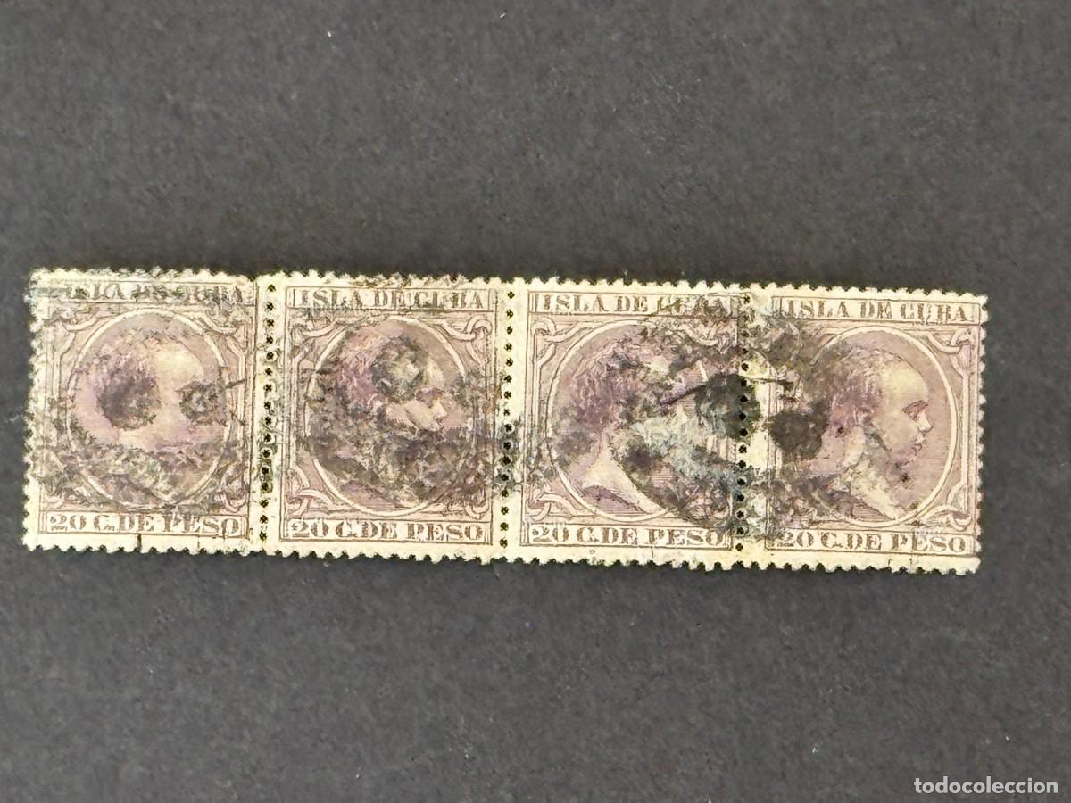 Sellos: Cuba, Alfonso XIII, 1890, Edifil 117, 4 en linea, usados