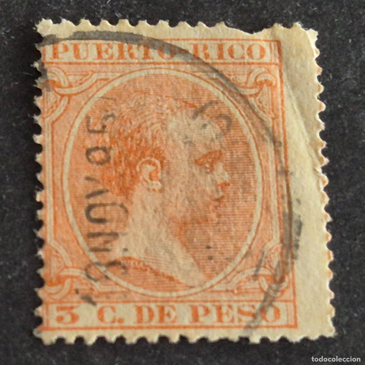 Sellos: ESPA&Ntilde;A, PUERTO RICO, 1891-1892, ALFONSO XIII, EDIFIL 94, MATASELLO FECHADOR, (LOTE AB)
