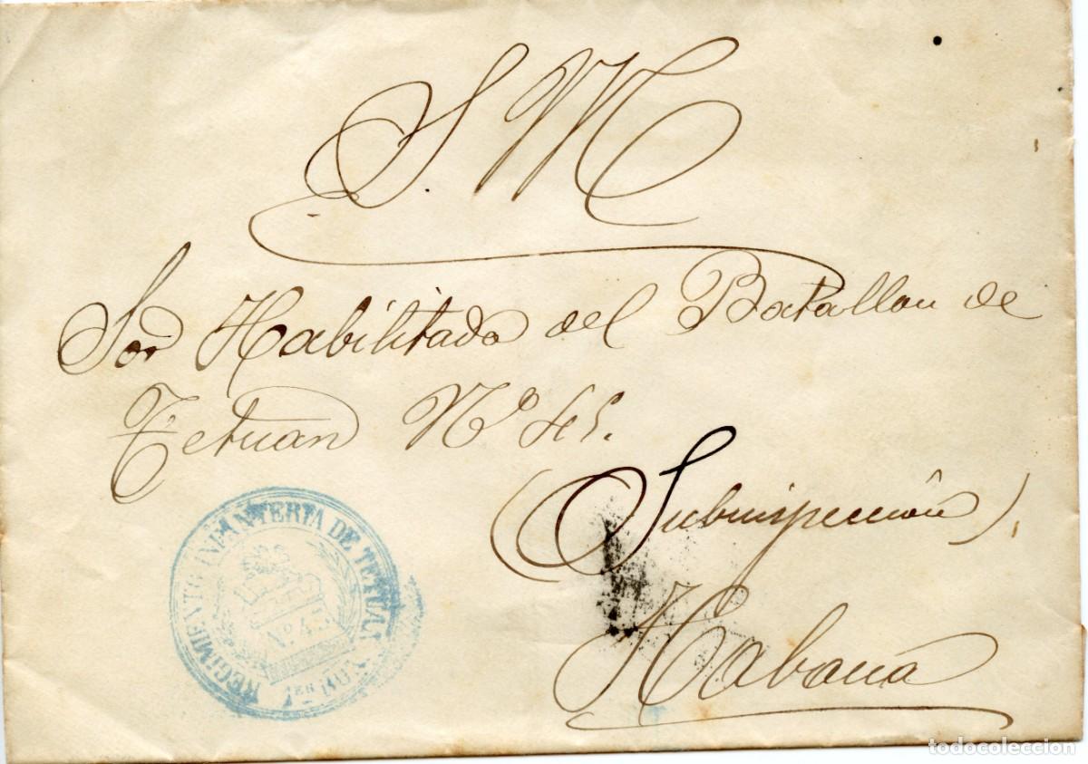 Sellos: ESPA&Ntilde;A / CUBA 1895/1899. Sobre dirigido al HABILITADO del BATALL&Oacute;N DE TETU&Aacute;N N&ordm; 45 en La Habana