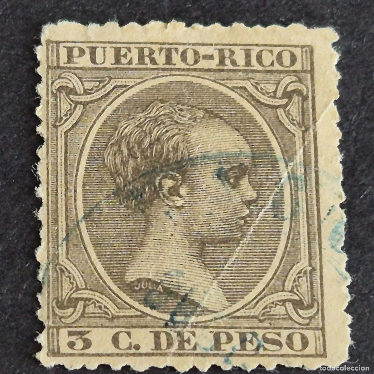 Sellos: ESPA&Ntilde;A, PUERTO RICO, 1894, ALFONSO XIII, EDIFIL 108, USADO, DOBLEZ, (LOTE AB)