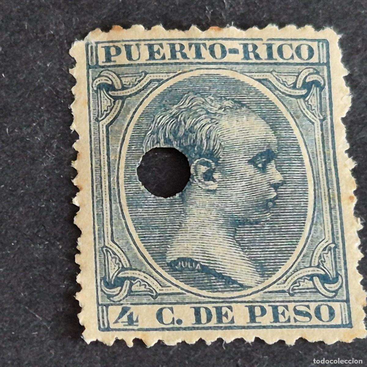 Sellos: ESPA&Ntilde;A, PUERTO RICO, 1894, ALFONSO XIII, EDIFIL 109, TALADRADO, TEL&Eacute;GRAFOS, (LOTE AB)