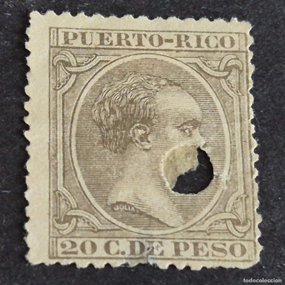 Sellos: ESPA&Ntilde;A, PUERTO RICO, 1896-1897, ALFONSO XIII, EDIFIL 127, TALADRADO, USO EN TEL&Eacute;GRAFOS, (LOTE AB)