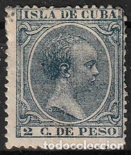 Sellos: Ultramar Espa&ntilde;ol edf n&ordm;113.Azul oscuro 2c.Sello nuevo con charnela.Alfonso XIII.1890