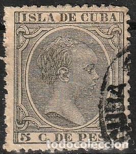 Sellos: Ultramar Espa&ntilde;ol edf n&ordm;115 Verde grissaceo 5c.Usado.En buen estado.Alfonso XIII.1890