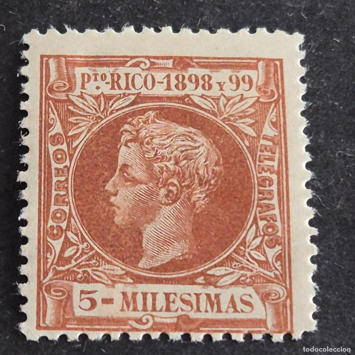 Sellos: ESPA&Ntilde;A, PUERTO RICO, 1898, ALFONSO XIII, EDIFIL 134*, NUEVO, GOMA, FIJASELLO, (LOTE AB)