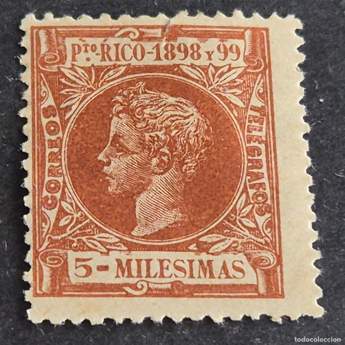 Sellos: ESPA&Ntilde;A, PUERTO RICO, 1898, ALFONSO XIII, EDIFIL 134*, NUEVO, GOMA, FIJASELLO, LEER, (LOTE AB)