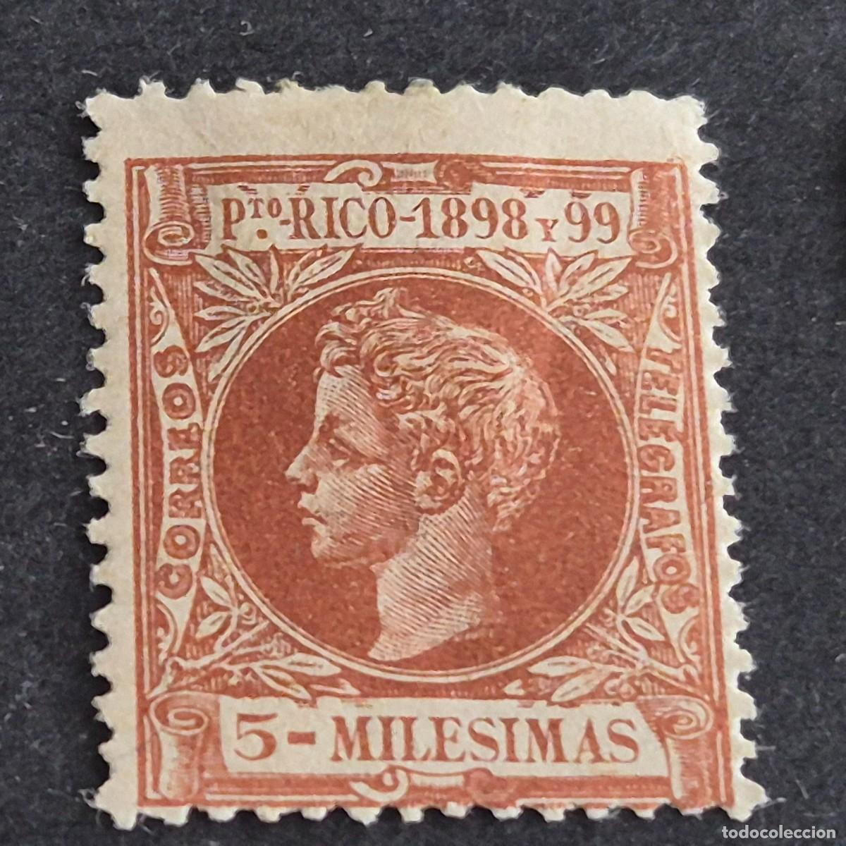 Sellos: ESPA&Ntilde;A, PUERTO RICO, 1898, ALFONSO XIII, EDIFIL 134*, NUEVO, GOMA, FIJASELLO, (LOTE AB)