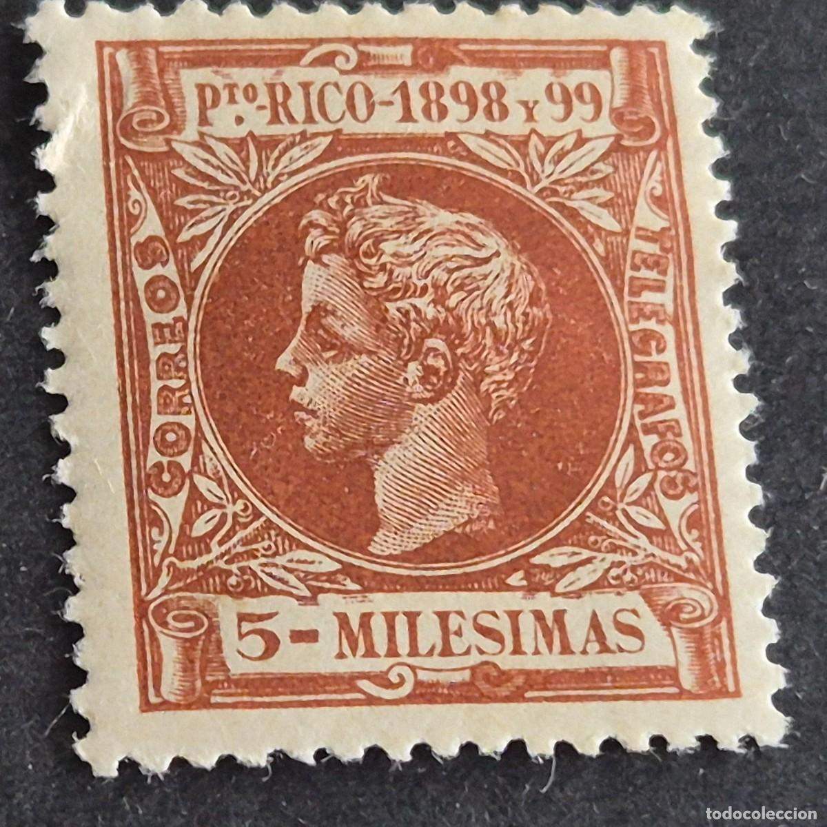Sellos: ESPA&Ntilde;A, PUERTO RICO, 1898, ALFONSO XIII, EDIFIL 134*, NUEVO, GOMA, FIJASELLO, (LOTE AB)