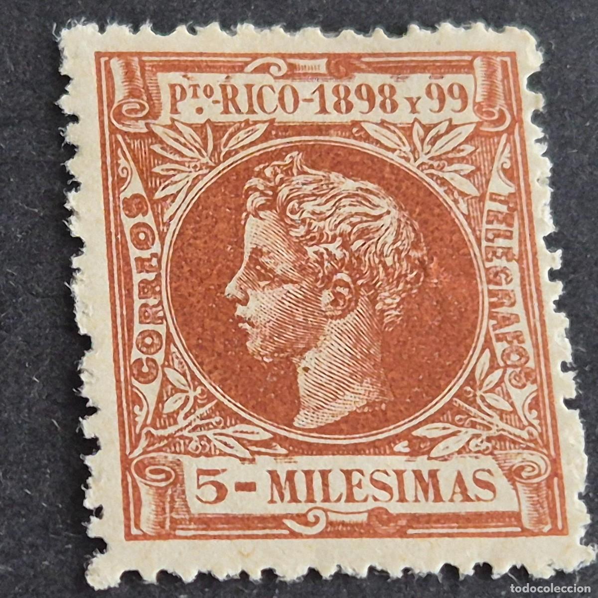 Sellos: ESPA&Ntilde;A, PUERTO RICO, 1898, ALFONSO XIII, EDIFIL 134*, NUEVO, GOMA, FIJASELLO, (LOTE AB)