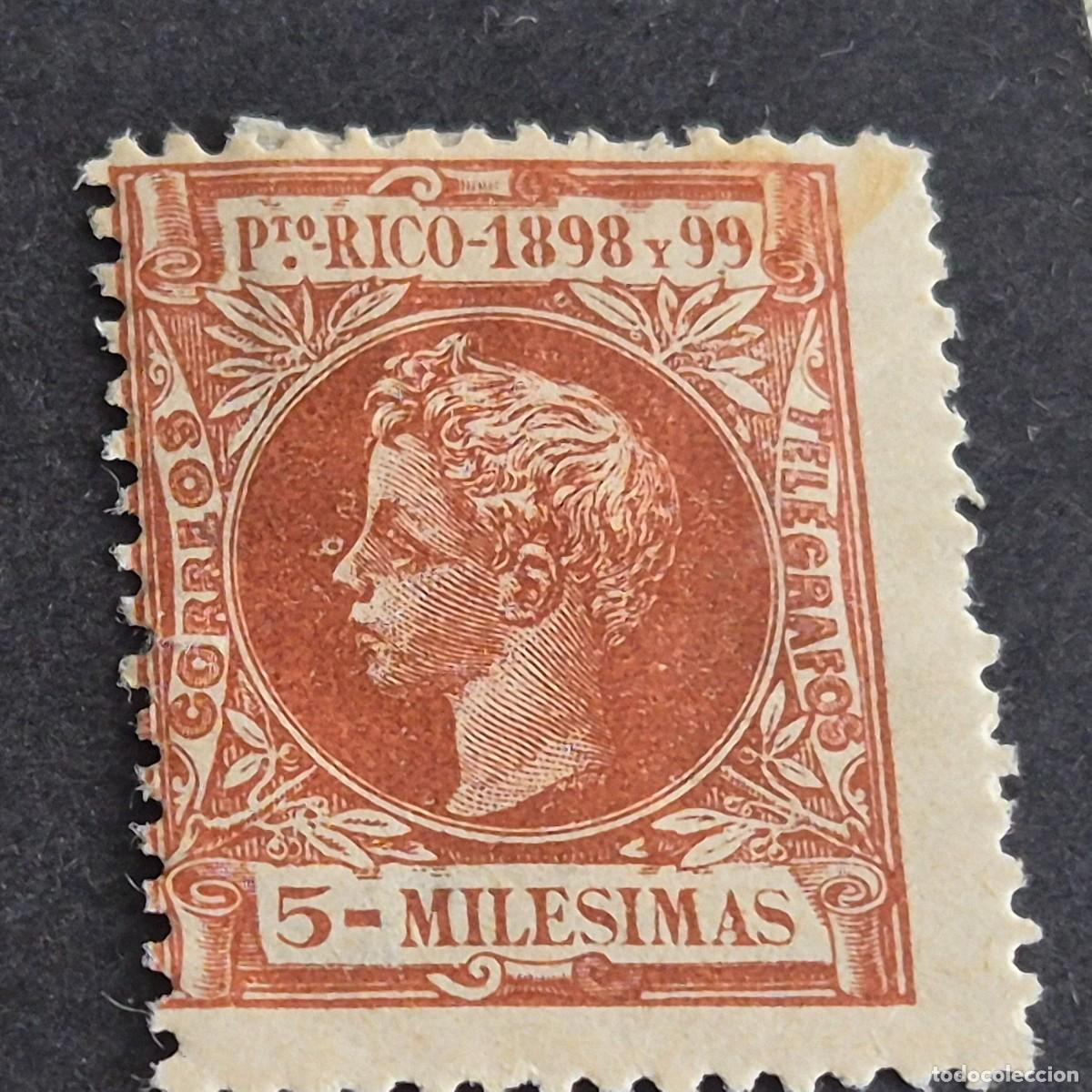 Sellos: ESPA&Ntilde;A, PUERTO RICO, 1898, ALFONSO XIII, EDIFIL 134*, NUEVO, GOMA, FIJASELLO, ADELGAZADO, (LOTE AB)